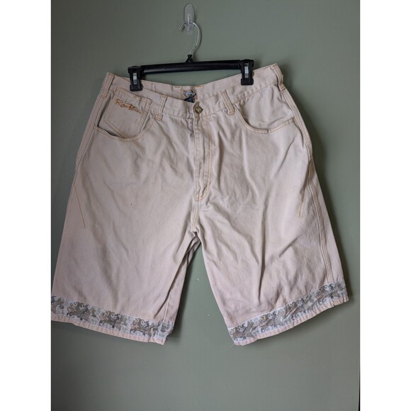 Raw Blue Men's Tan Jean Shorts Size 38 Embroidered Mouse Y2K *Read* - Picture 1 of 12